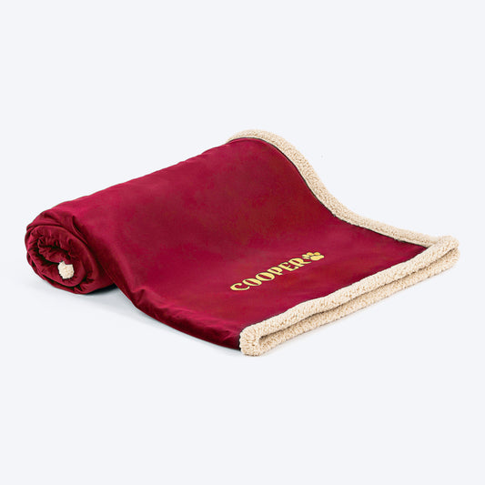 HUFT Personalised Luxe Velvet Blanket For Dog & Cat - Maroon - Heads Up For Tails