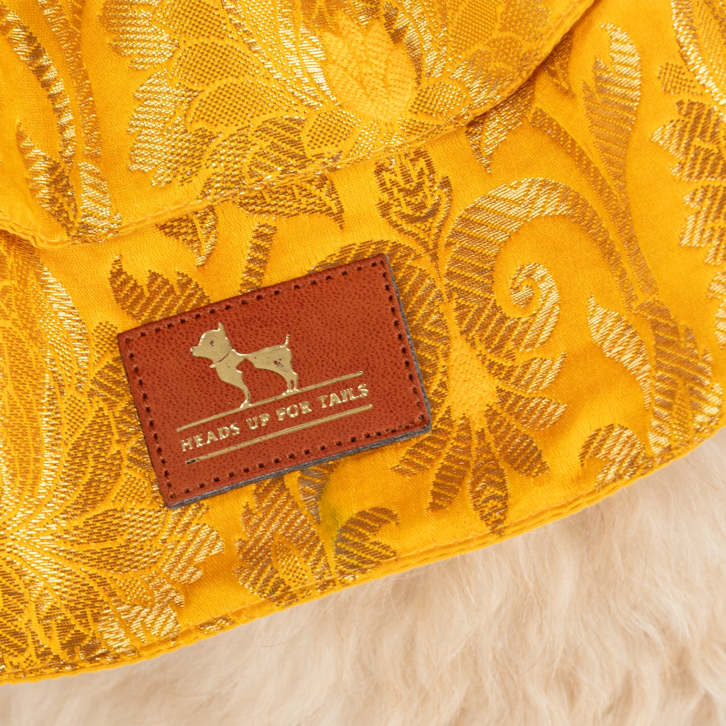 HUFT Customised Zari Paw Blossom Brocade Lehenga Choli Set For Dog & Cat - Yellow