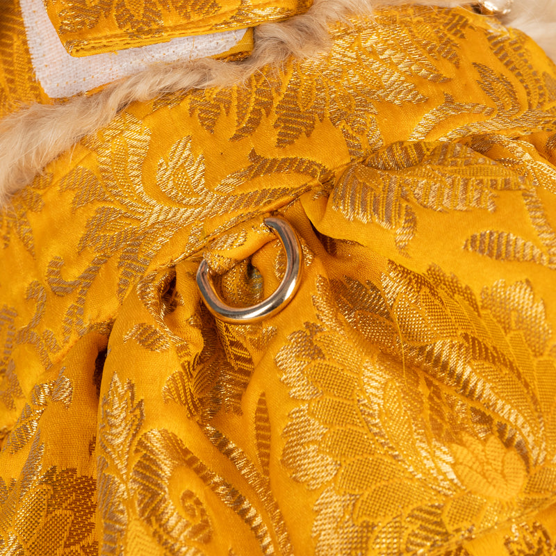 HUFT Customised Zari Paw Blossom Brocade Lehenga Choli Set For Dog & Cat - Yellow - Heads Up For Tails