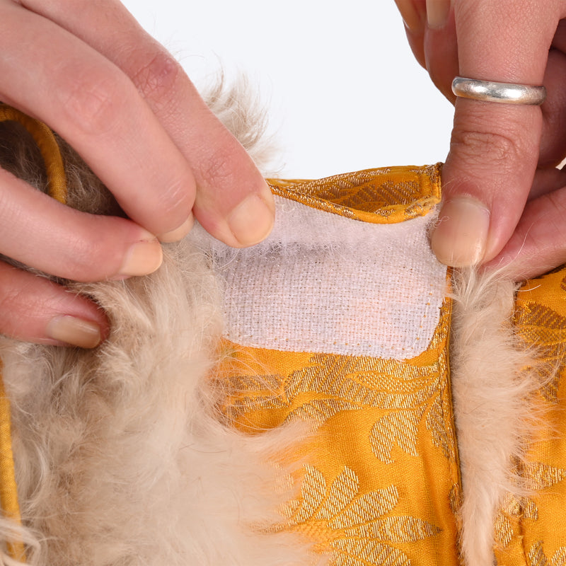 HUFT Customised Zari Paw Blossom Brocade Lehenga Choli Set For Dog & Cat - Yellow - Heads Up For Tails