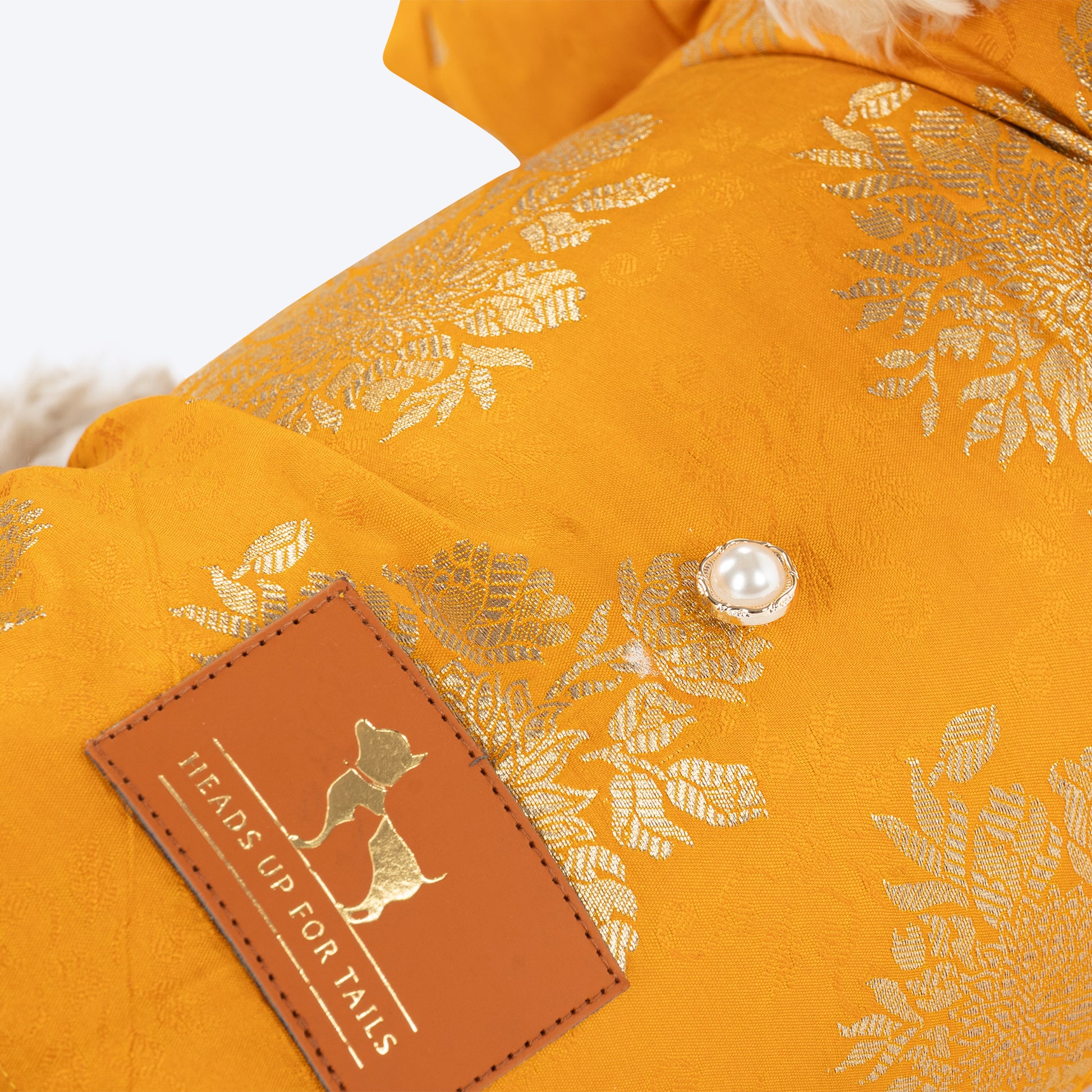 HUFT Customised Woofy Zari Glow Brocade Kurta With Dupatta For Dog - Yellow - Heads Up For Tails