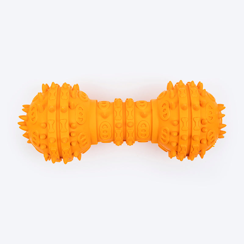 TLC Spiky Dumbbell Squeaky Chew Toy For Dog - Orange - Heads Up For Tails