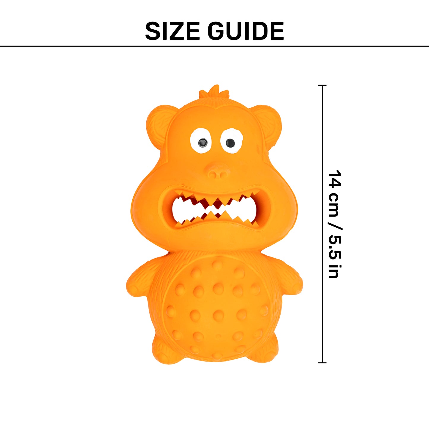 HUFT Yappie Monkie Squeaky Chew Toy For Dog - Orange - Heads Up For Tails