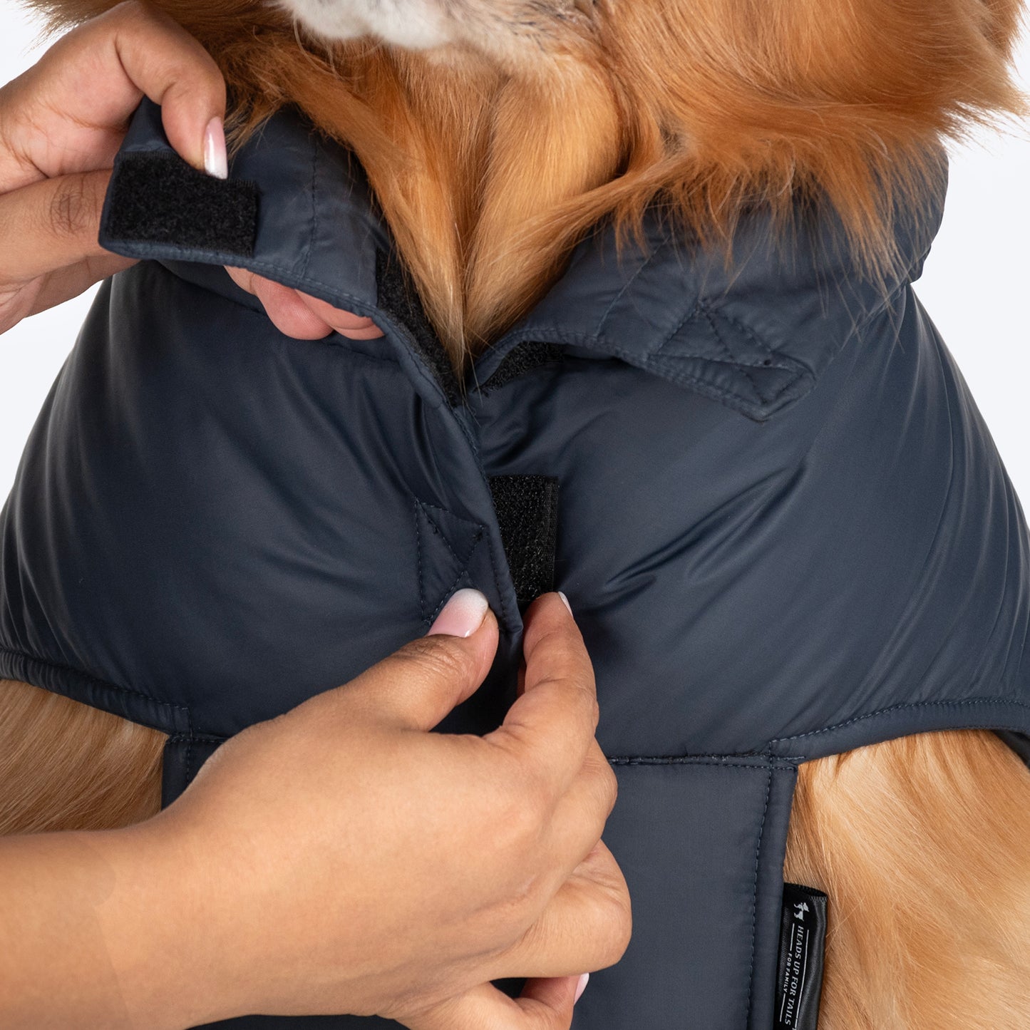 HUFT Cozy Snuggles Puffer Fur Dog Jacket - Navy Blue - Heads Up For Tails