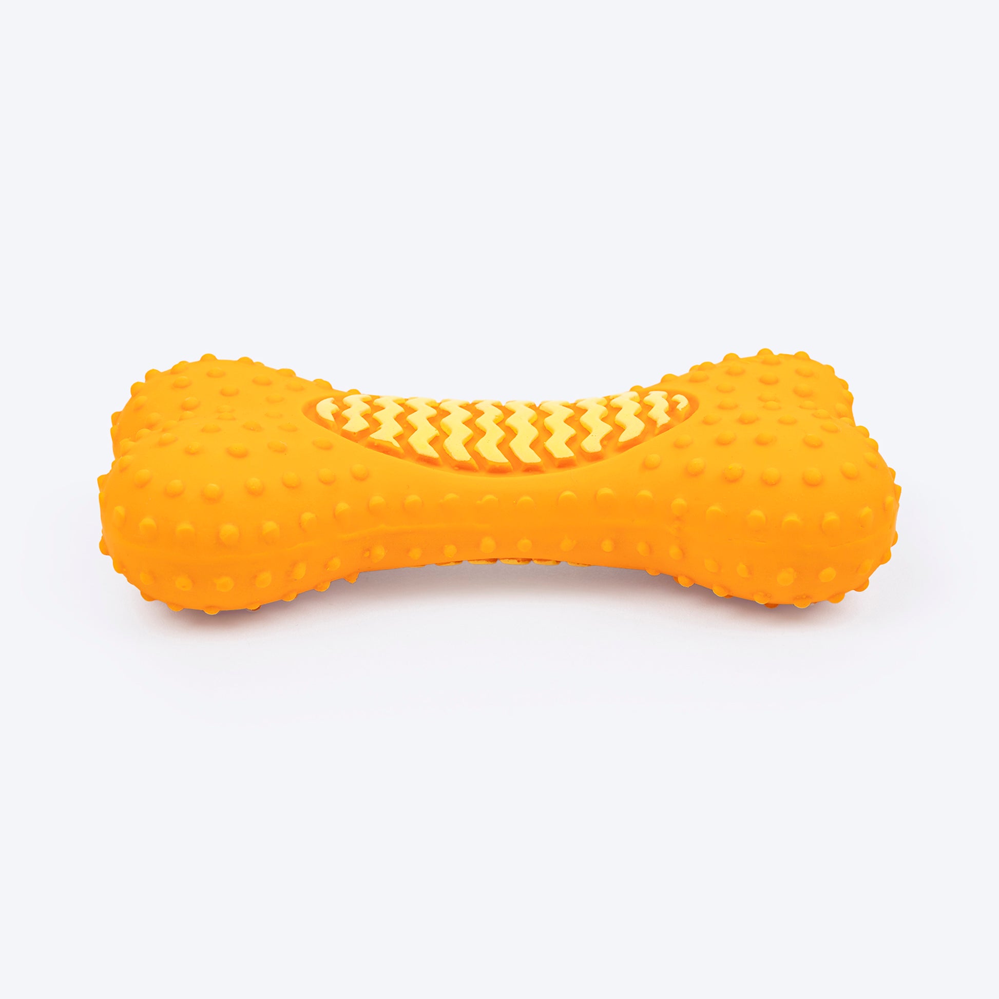 TLC Dotted Textured Dumbbell Squeaky Chew Toy For Dog - Orange - Heads Up For Tails