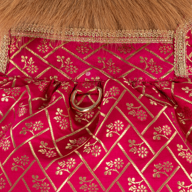 HUFT Customised Petals & Pyaar Brocade Lehenga Dress For Dog - Magenta - Heads Up For Tails