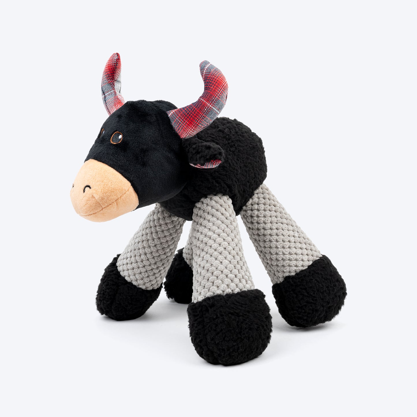 HUFT Bull Long-Legs Plush Toy For Dog - Black & Grey - Heads Up For Tails