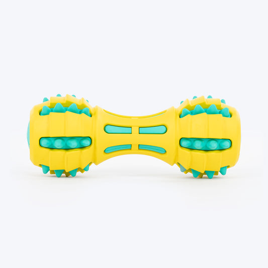 HUFT Spikey Dumbbell Chew Toy For Dog - Yellow & Turquoise