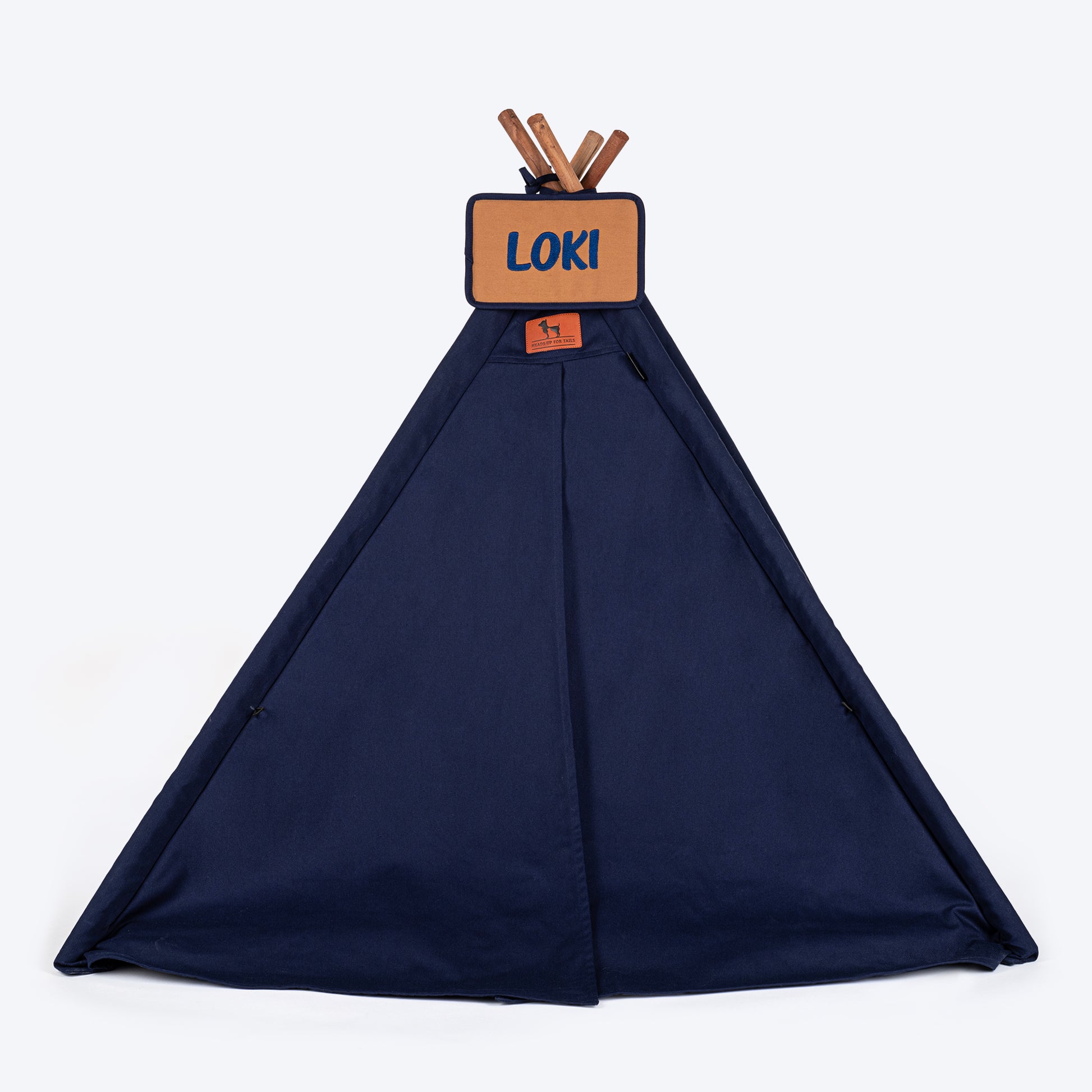 HUFT Personalised Teepee Tent For Dogs and Cats - Navy & Brown - Heads Up For Tails