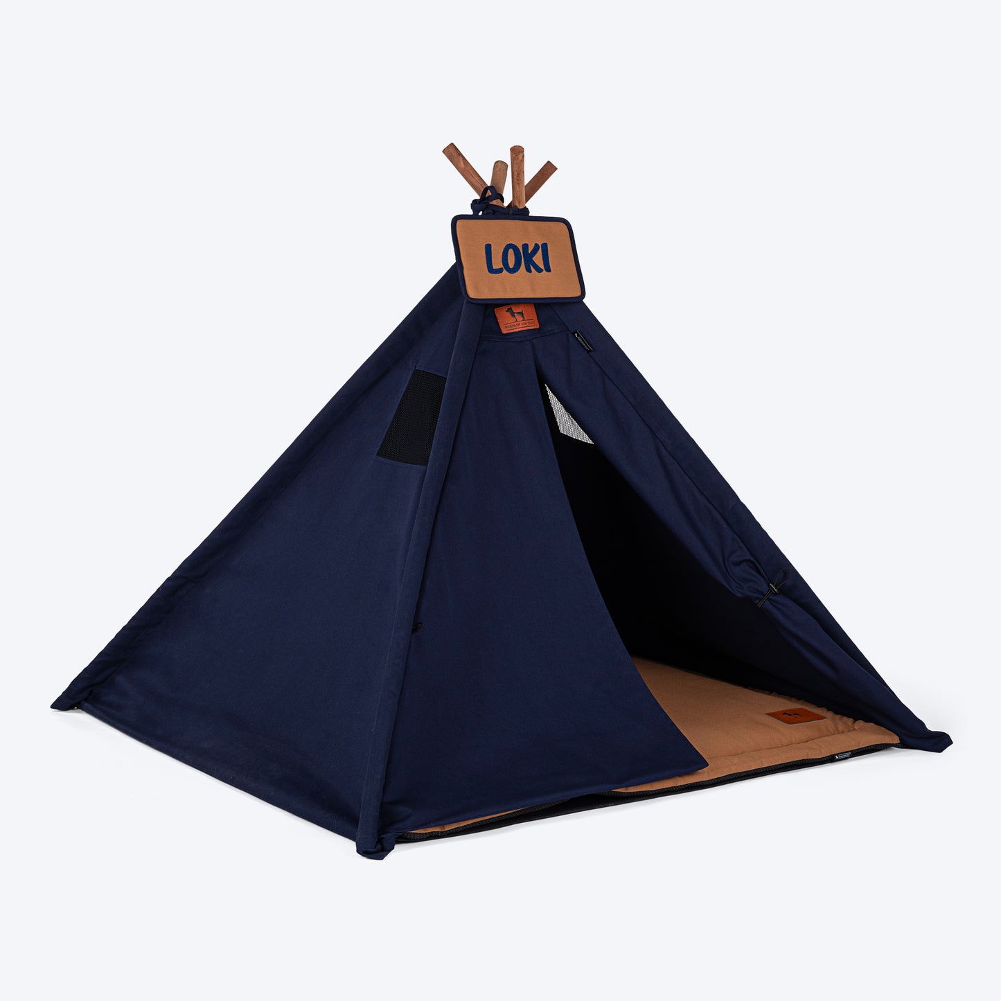 HUFT Personalised Teepee Tent For Dogs and Cats - Navy & Brown - Heads Up For Tails