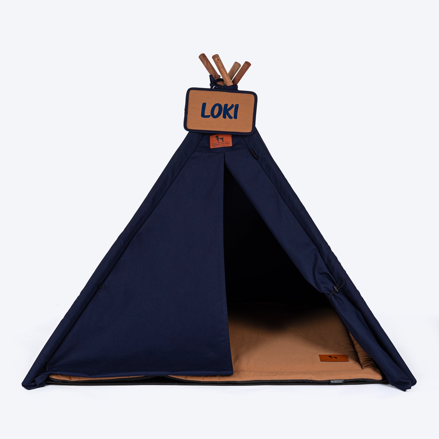 HUFT Personalised Teepee Tent For Dogs and Cats - Navy & Brown - Heads Up For Tails