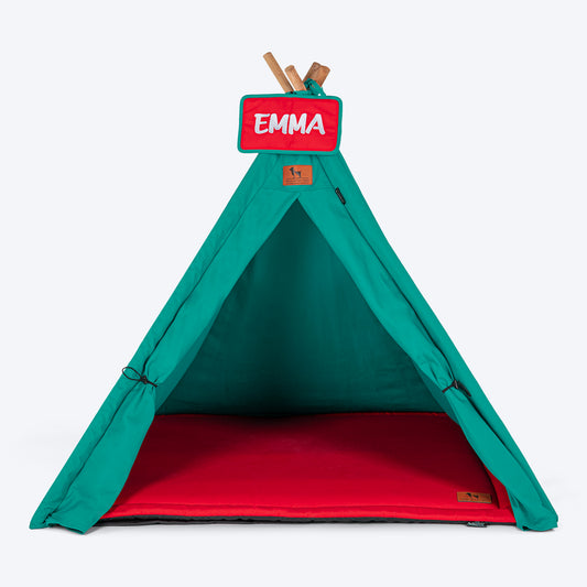 HUFT Personalised Teepee Tent For Dogs and Cats - Dynasty Green & Red - Heads Up For Tails