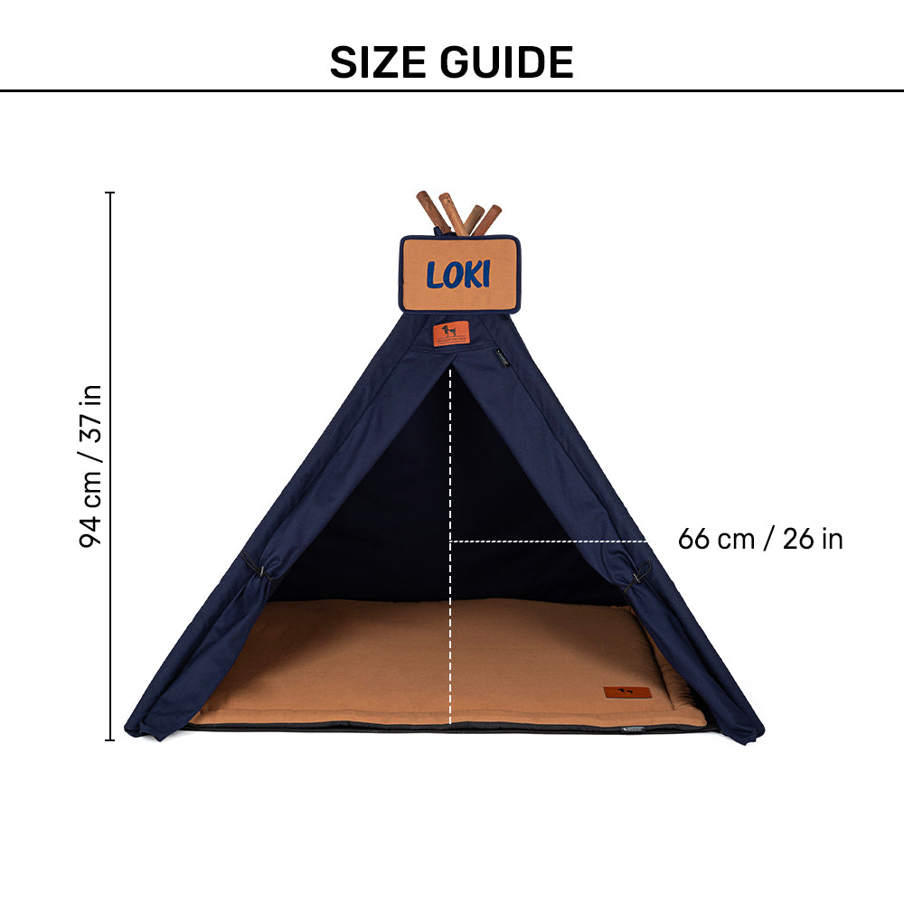 HUFT Personalised Teepee Tent For Dogs and Cats - Navy & Brown - Heads Up For Tails