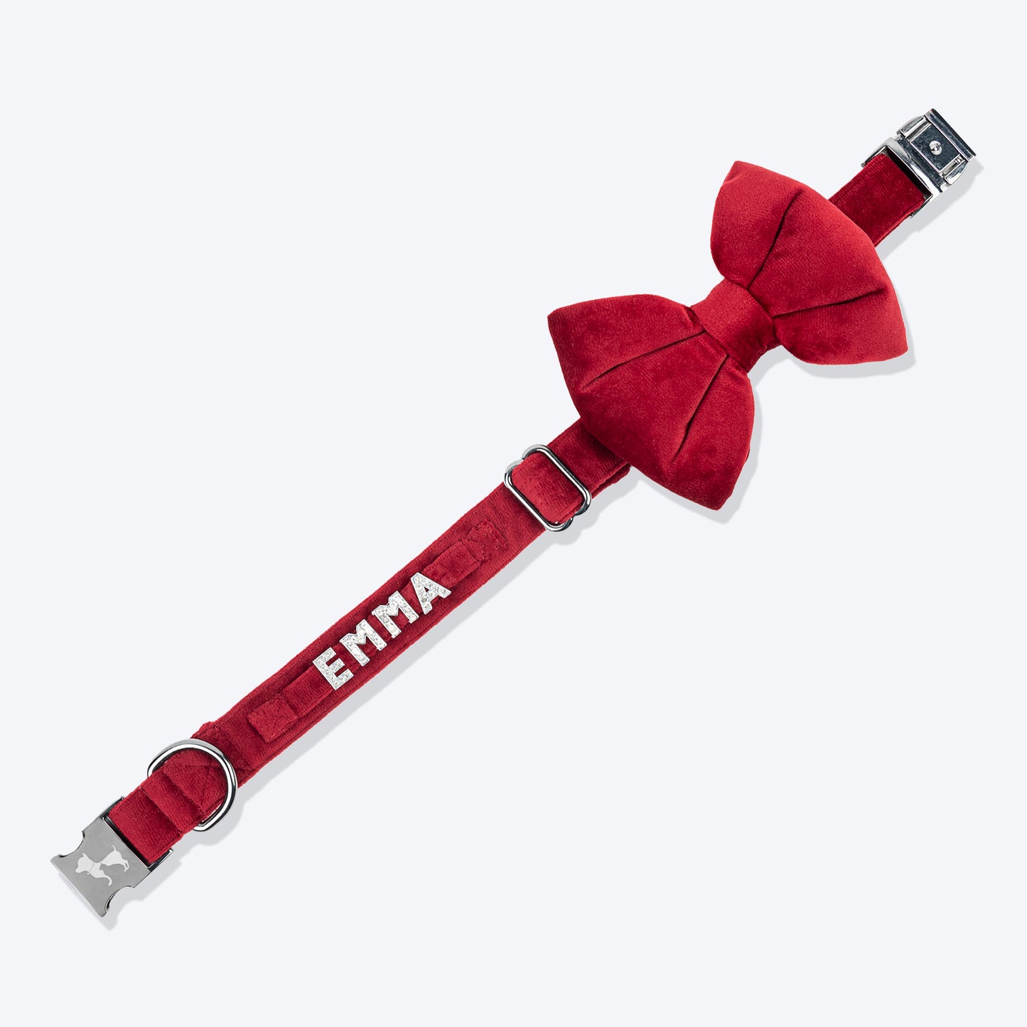 HUFT Personalised Luxe Velvet Bling Fabric Collar With Bow Tie For Dog - Maroon - Heads Up For Tails