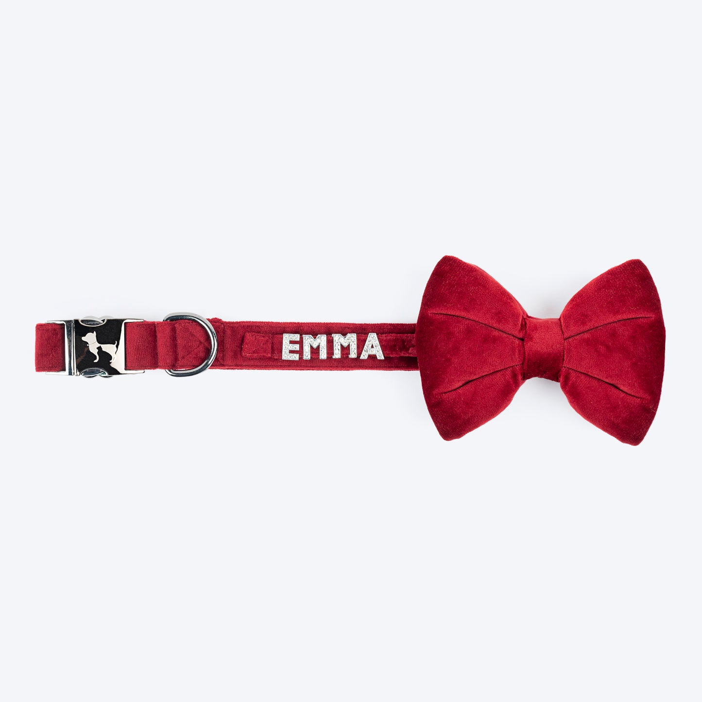 HUFT Personalised Luxe Velvet Bling Fabric Collar With Bow Tie For Dog - Maroon - Heads Up For Tails
