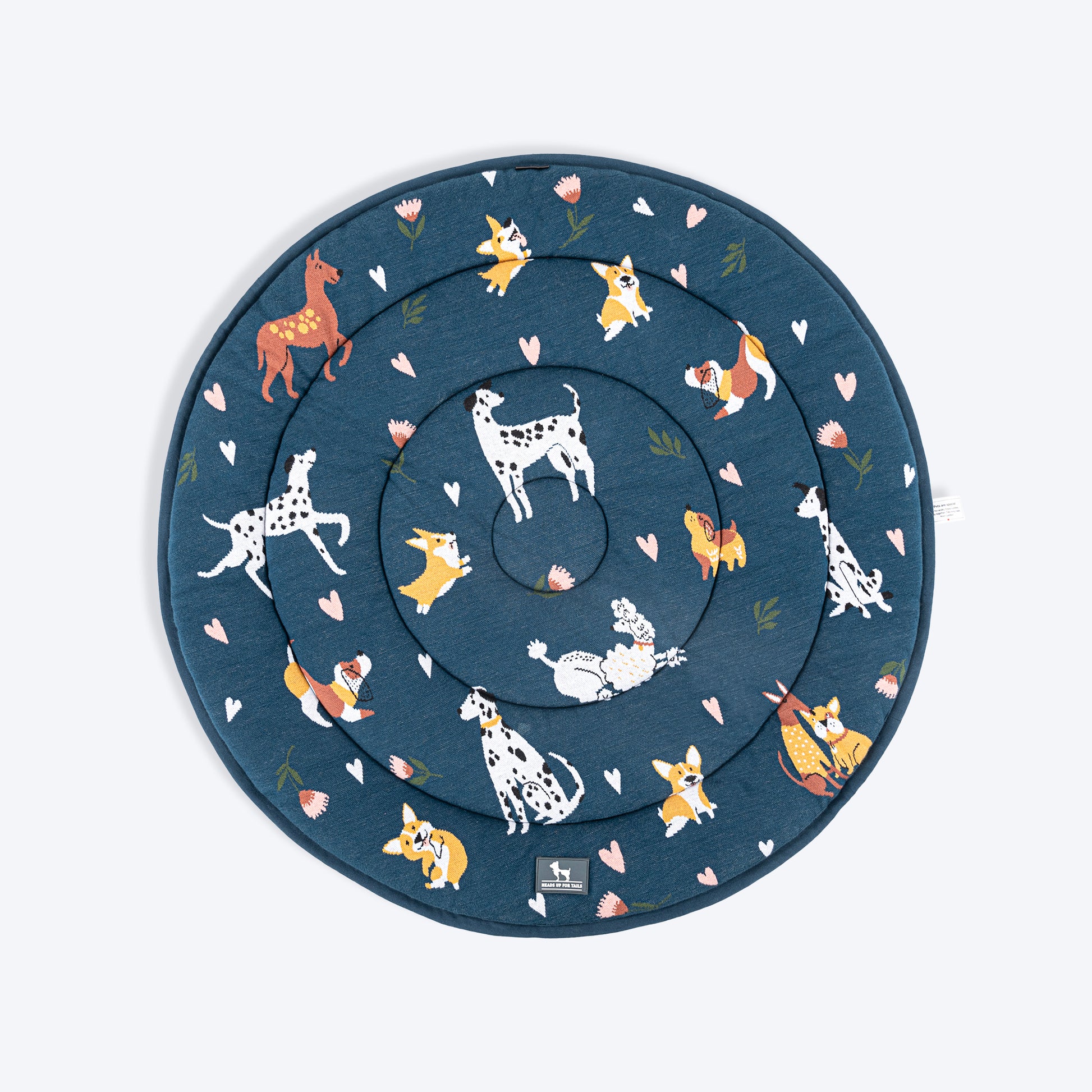 HUFT Dogs In Bloom Circular Mat For Dog & Cat - Navy - Heads Up For Tails