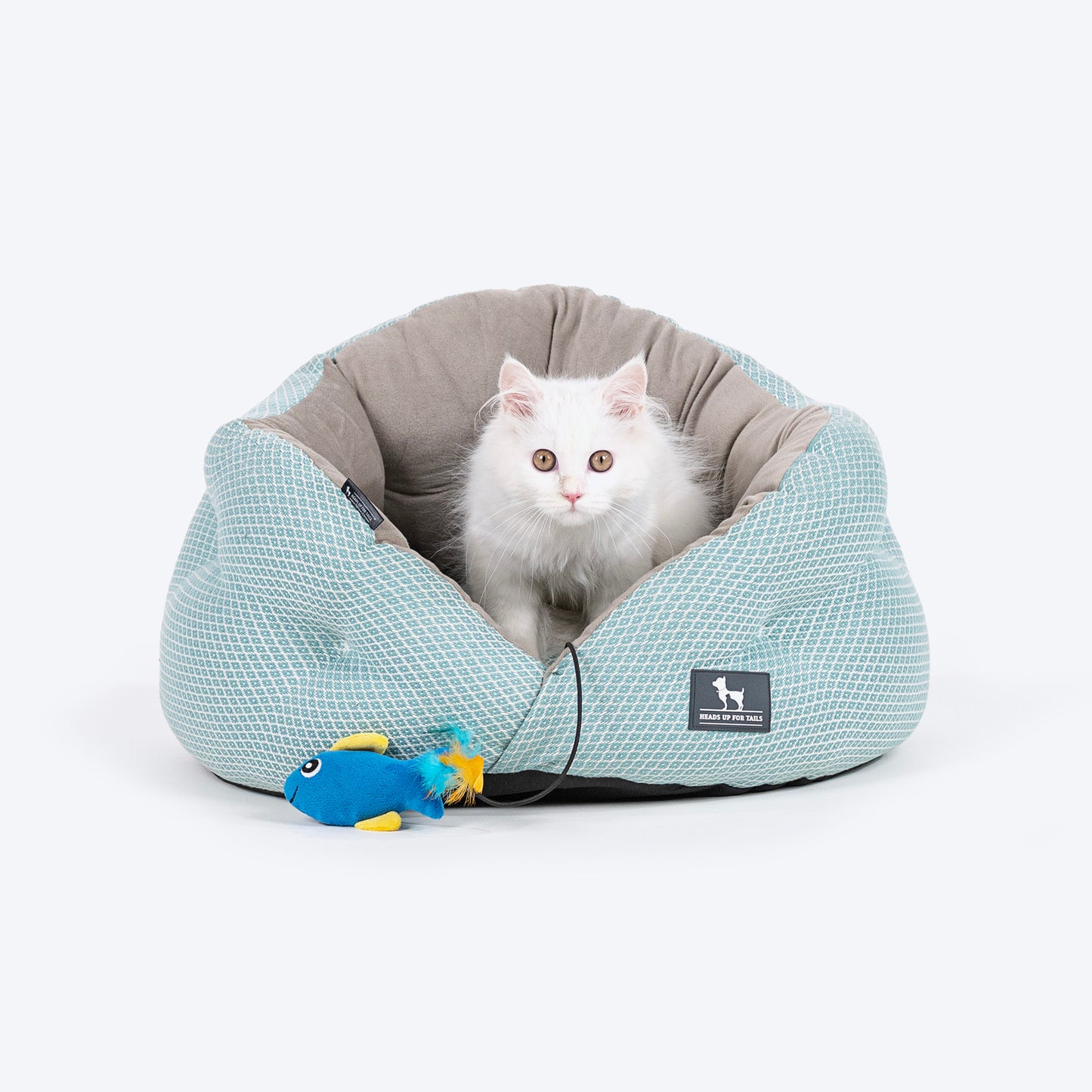 HUFT Purrfect Perch Bed With Fish Plush Toy For Cat & Puppy - Light Blue & Grey