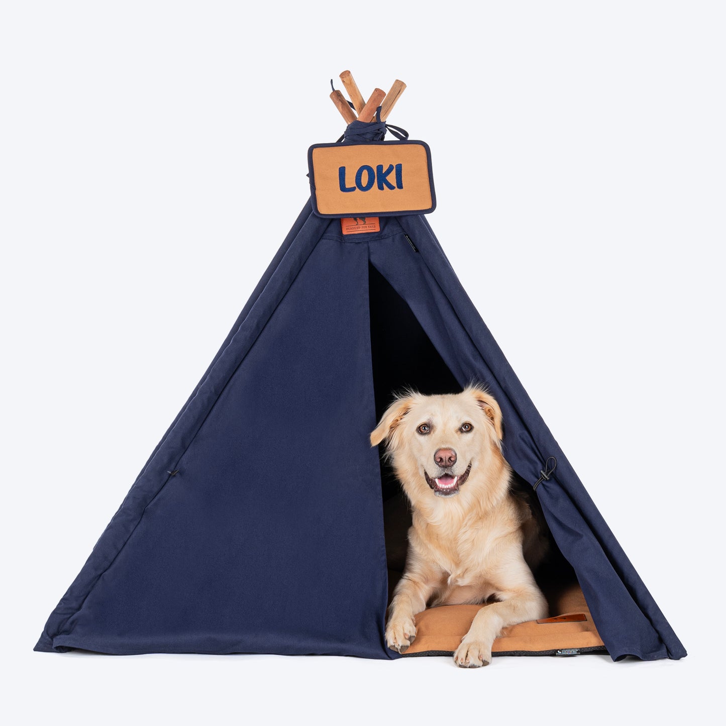 HUFT Personalised Teepee Tent For Dogs and Cats - Navy & Brown - Heads Up For Tails