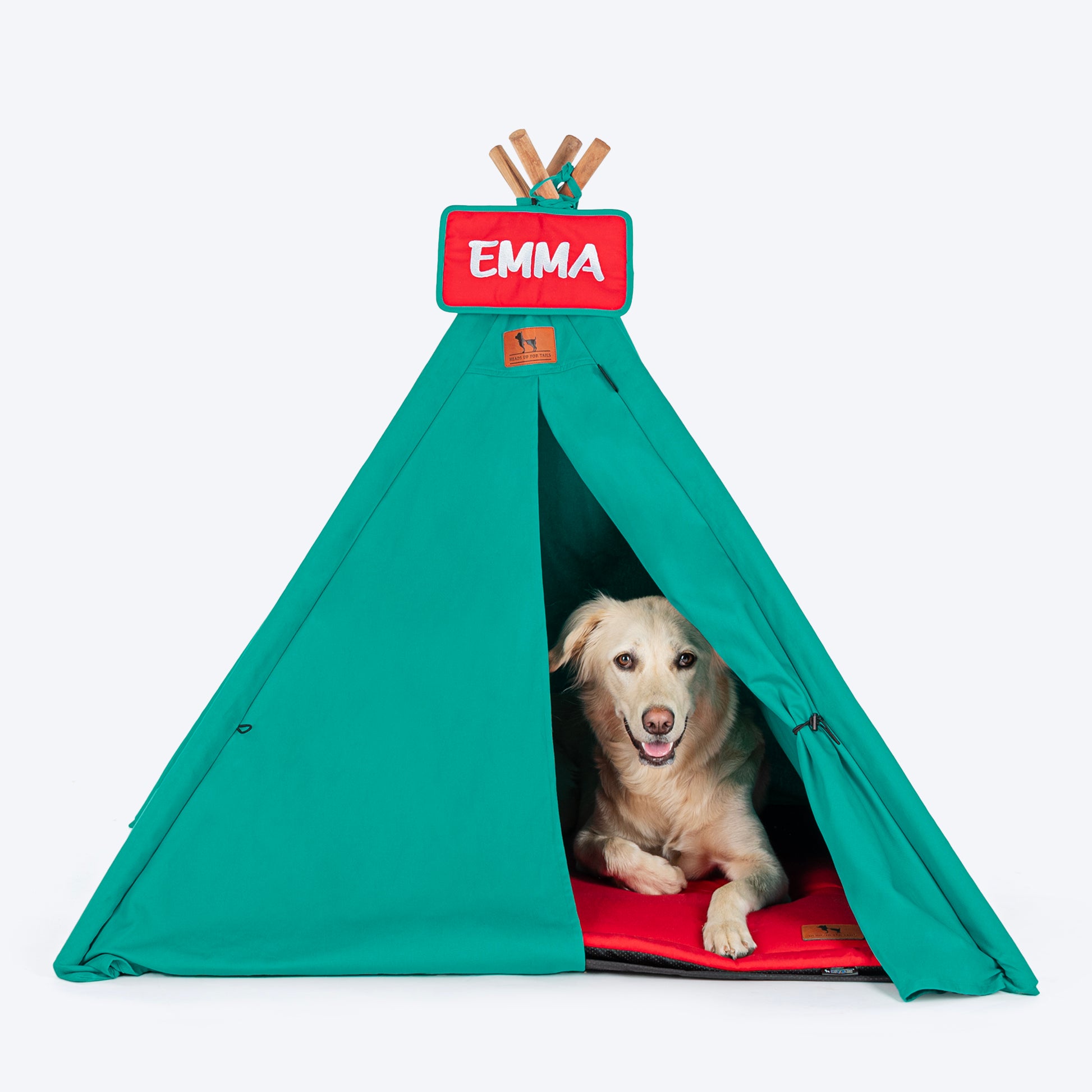 HUFT Personalised Teepee Tent For Dogs and Cats - Dynasty Green & Red - Heads Up For Tails