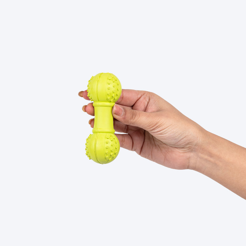 TLC Oval Textured Dumbbell Squeaky Chew Toy For Dog - Green - Heads Up For Tails