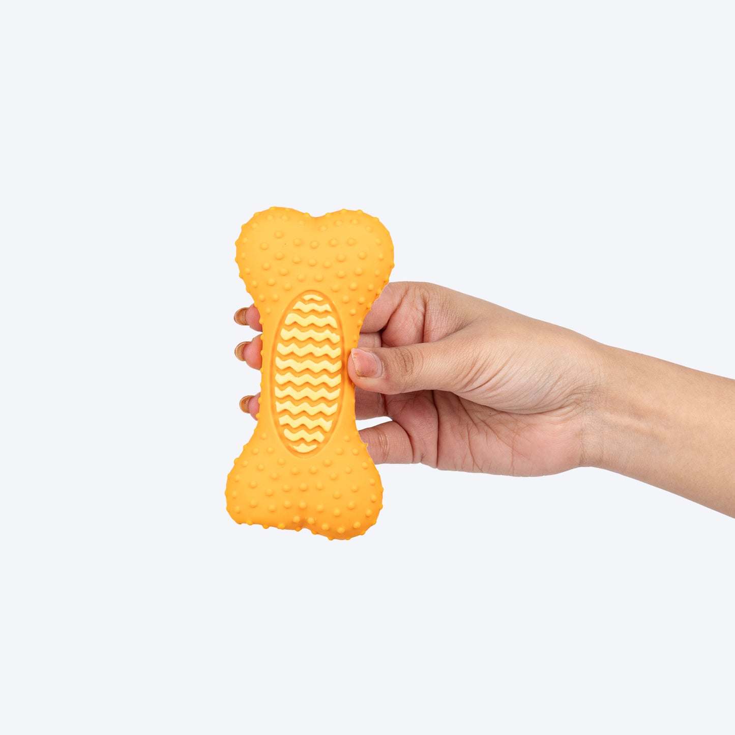 TLC Dotted Textured Dumbbell Squeaky Chew Toy For Dog - Orange - Heads Up For Tails