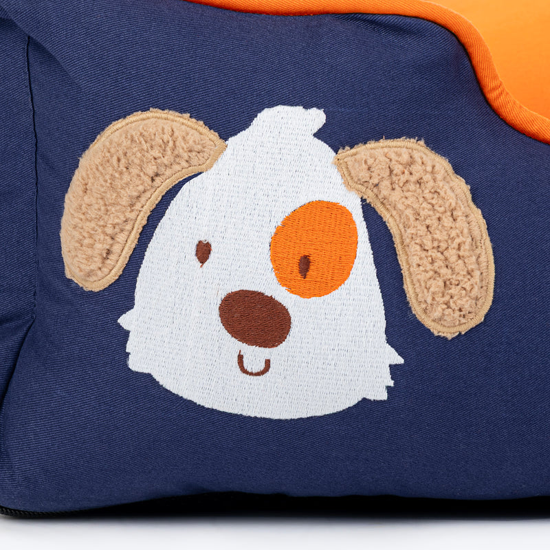 HUFT Woofie Classic Lounger Bed For Dog - Blue & Orange - Heads Up For Tails