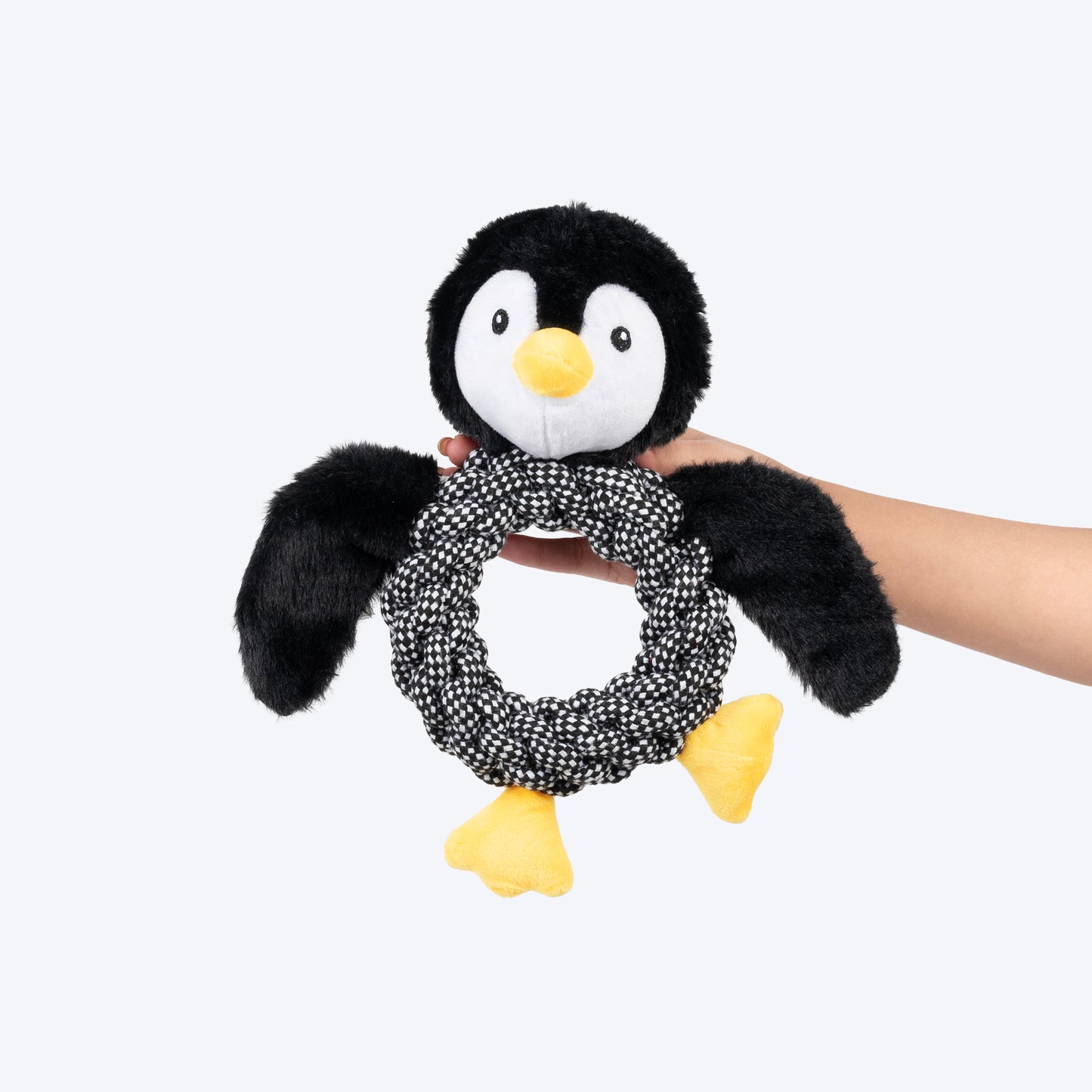 HUFT Pengu Penguin Squeaky Tug Plush Toy For Dog - Black & White - Heads Up For Tails