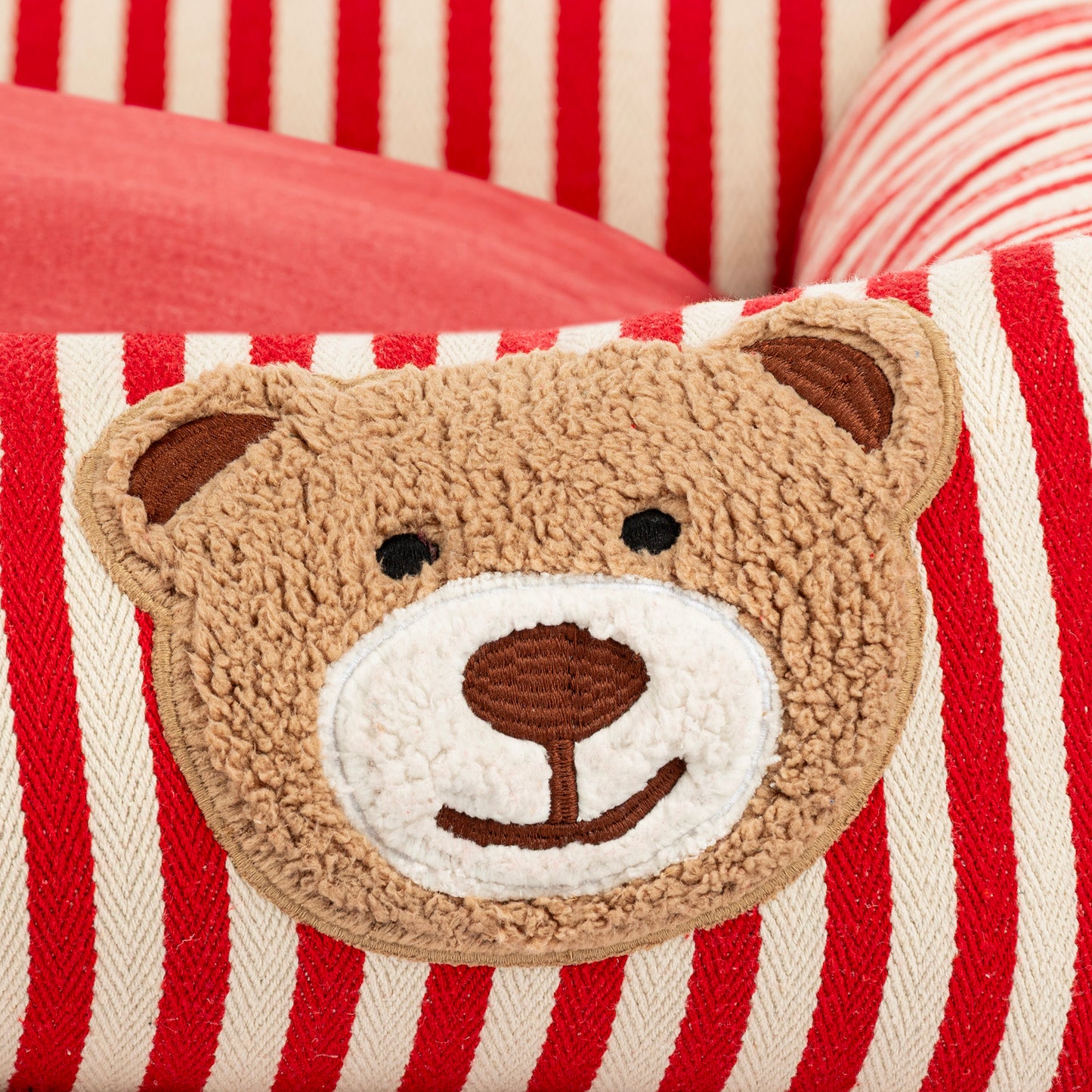 HUFT Bear Stripes Lounger Bed For Dog - Red & Ivory - Heads Up For Tails