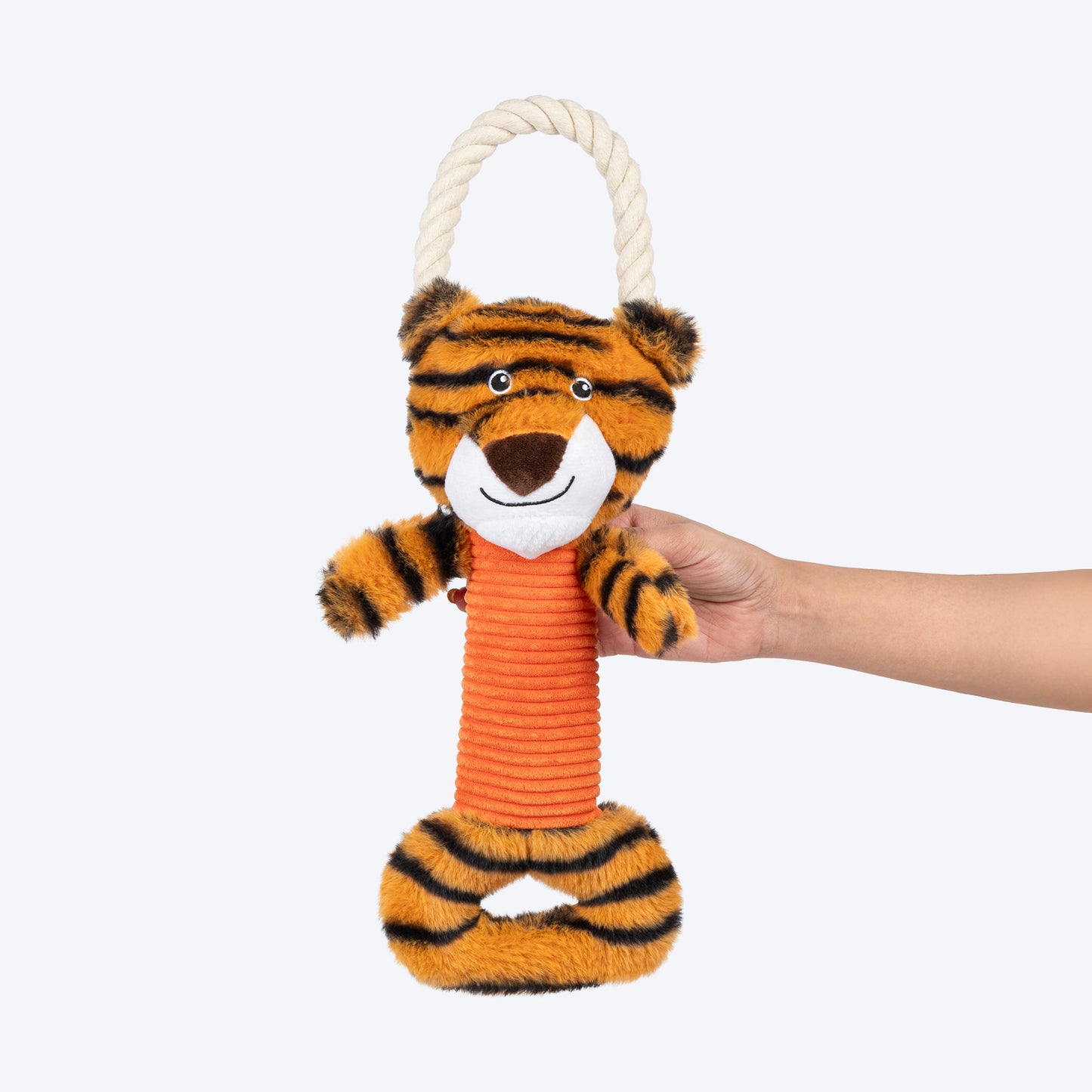 HUFT Iggy Tiggy Squeaky Tug plush Toy For Dog - Orange - Heads Up For Tails