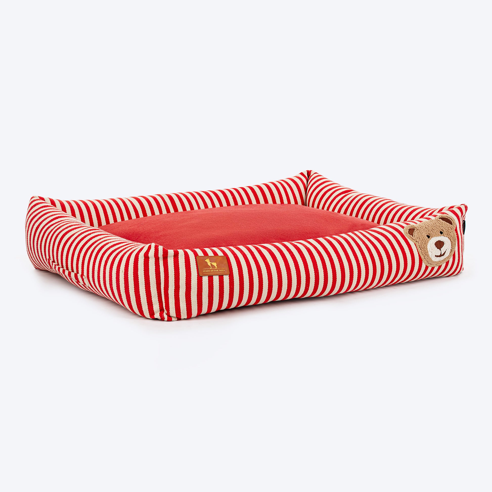HUFT Bear Stripes Lounger Bed For Dog - Red & Ivory - Heads Up For Tails