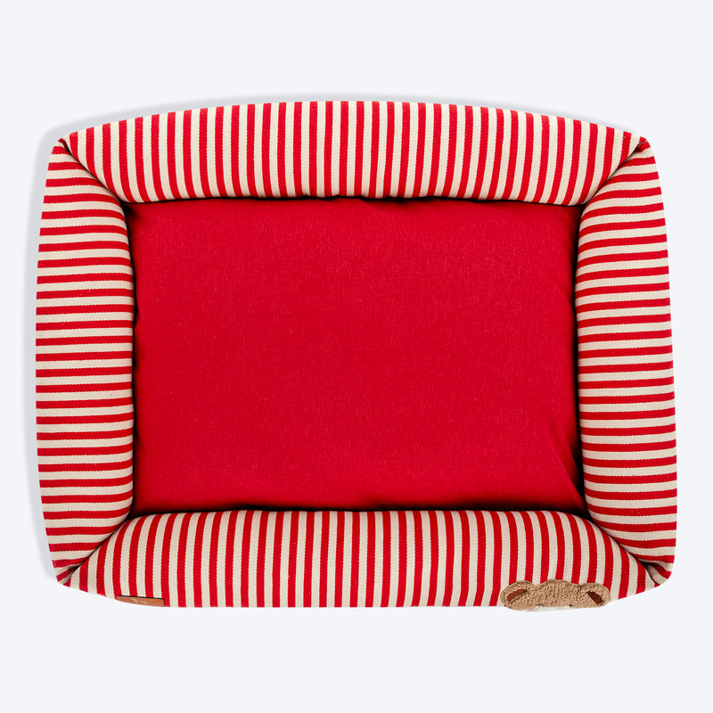 HUFT Bear Stripes Lounger Bed For Dog - Red & Ivory - Heads Up For Tails