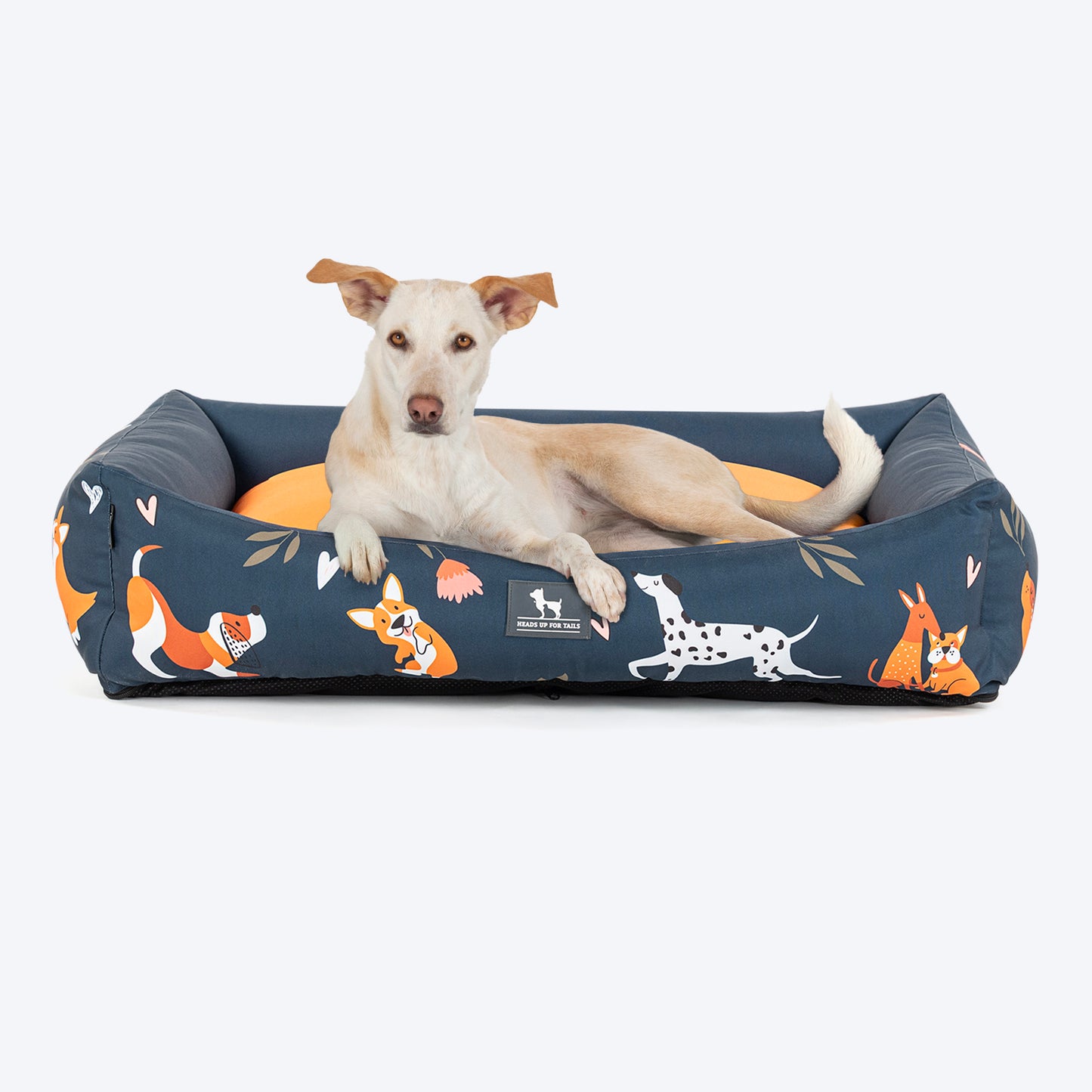 HUFT Dogs in Bloom Lounger Bed For Dog - Navy Blue - Heads Up For Tails