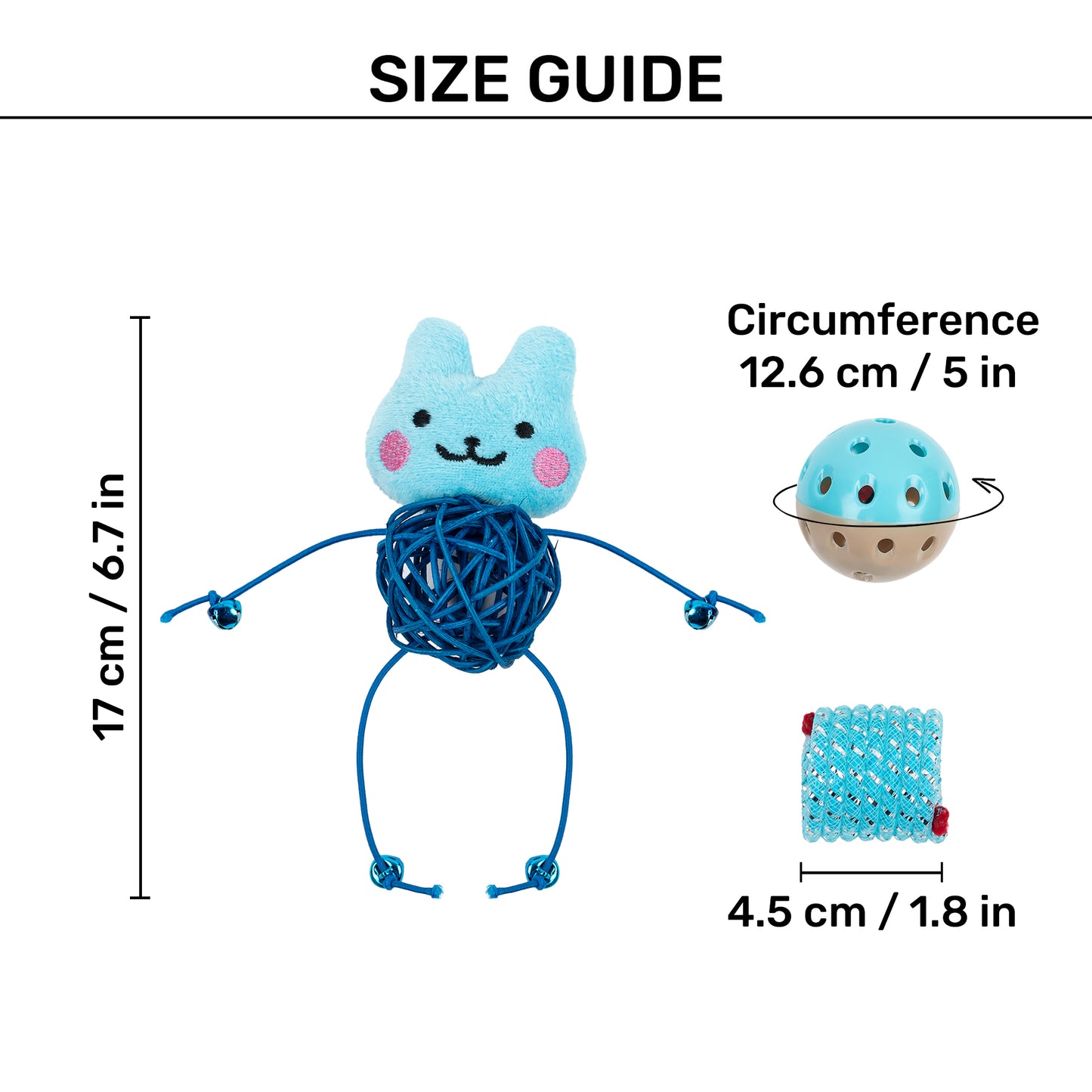 HUFT Furry Frenzy Interactive Toy For Cat - Blue - Set Of 3 - Heads Up For Tails