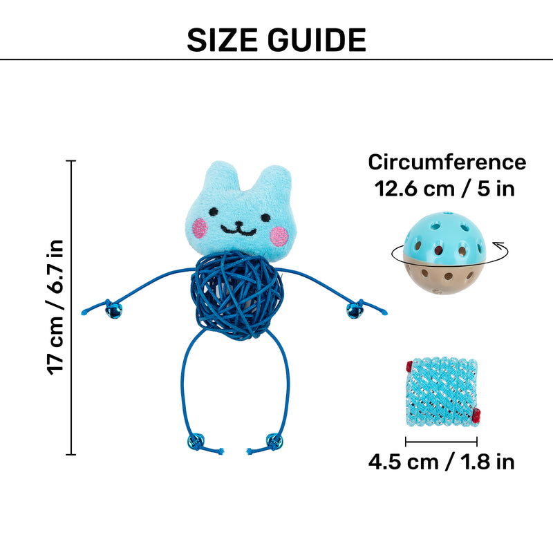 HUFT Furry Frenzy Interactive Toy For Cat - Blue - Set Of 3 - Heads Up For Tails