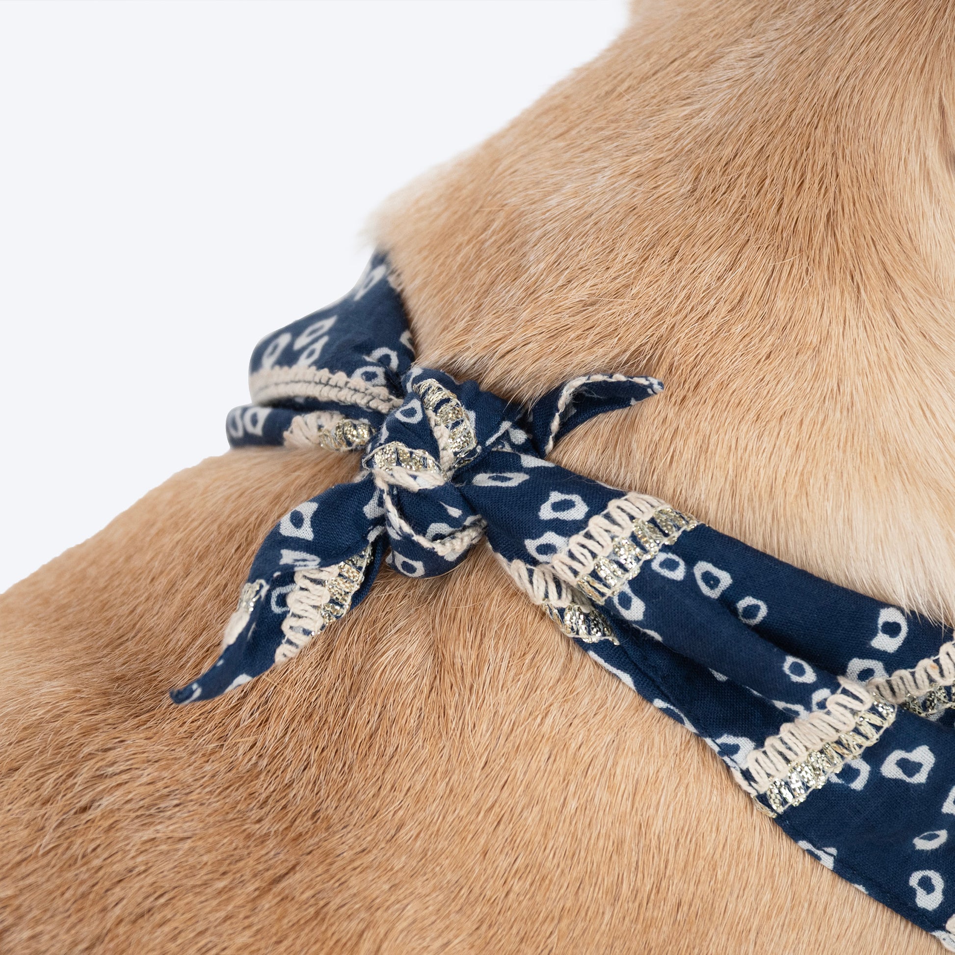 HUFT Bandhani Bandhan Knot Bandana For Dog - Indigo Blue - Heads Up For Tails