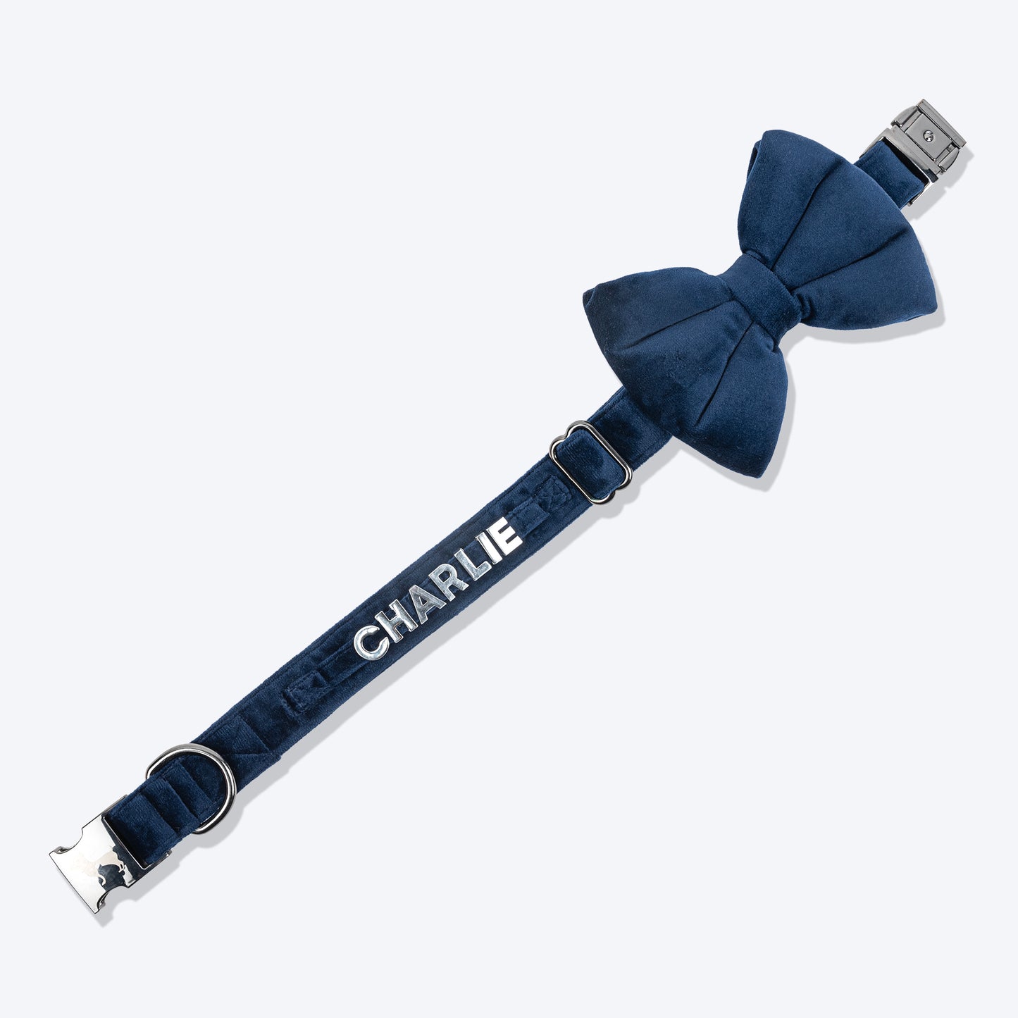 HUFT Personalised Luxe Velvet Fabric Collar With Bow Tie For Dog - Dark Navy - Heads Up For Tails