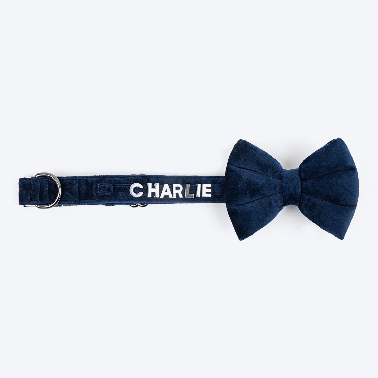 HUFT Personalised Luxe Velvet Fabric Collar With Bow Tie For Dog - Dark Navy - Heads Up For Tails