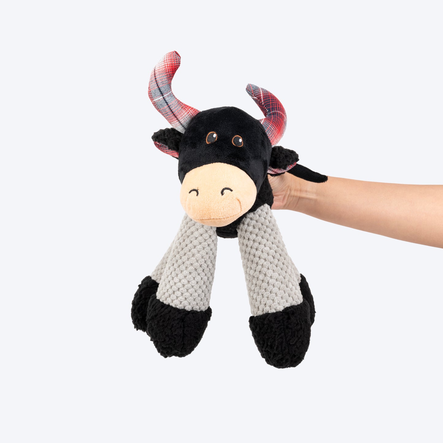 HUFT Bull Long-Legs Plush Toy For Dog - Black & Grey - Heads Up For Tails