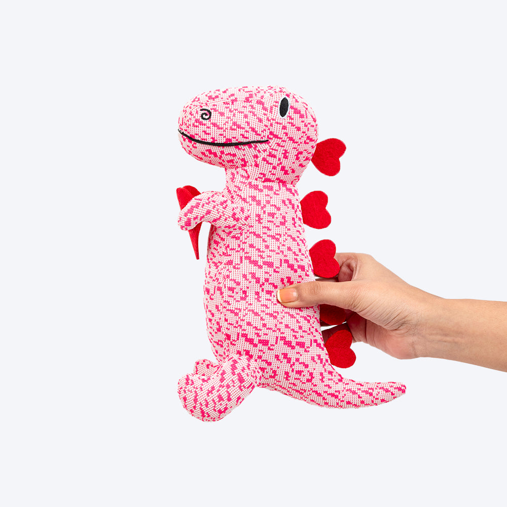 HUFT Loveasaurus Rex Squeaky Plush Toy For Dog - Pink & Red - Heads Up For Tails