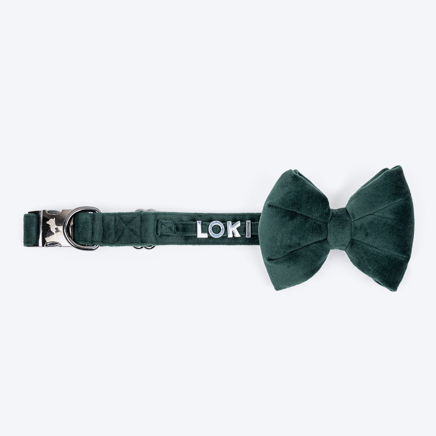 HUFT Personalised Luxe Velvet Fabric Collar With Bow Tie For Dog - Emerald Green - Heads Up For Tails