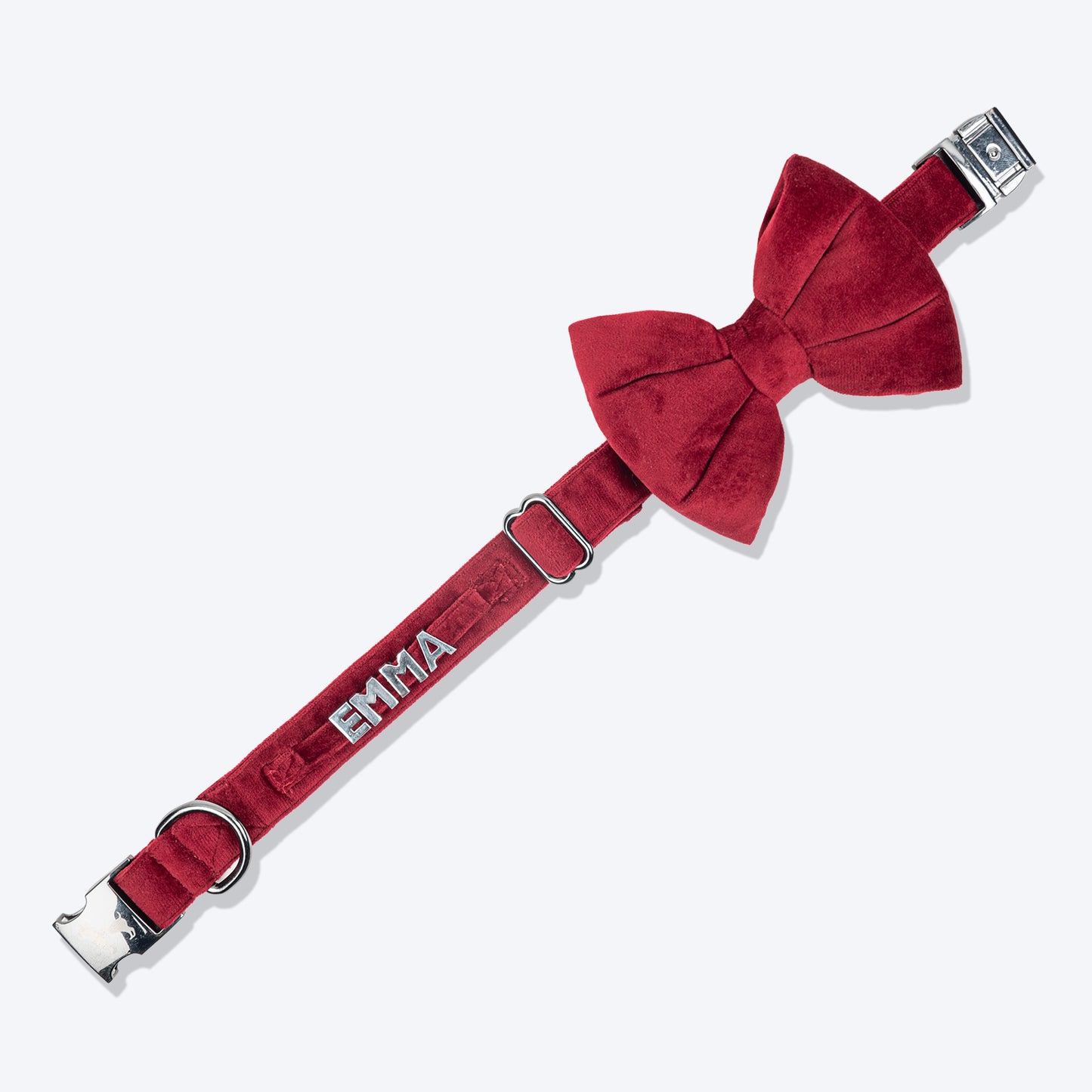 HUFT Personalised Luxe Velvet Fabric Collar With Bow Tie For Dog - Maroon - Heads Up For Tails