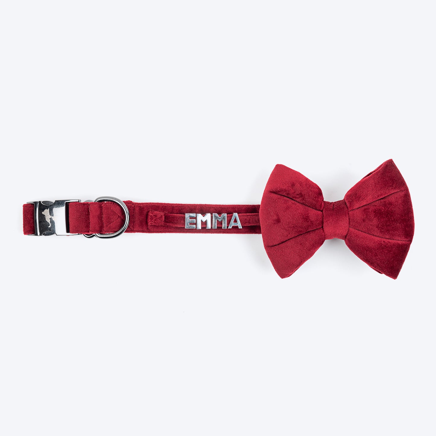 HUFT Personalised Luxe Velvet Fabric Collar With Bow Tie For Dog - Maroon - Heads Up For Tails