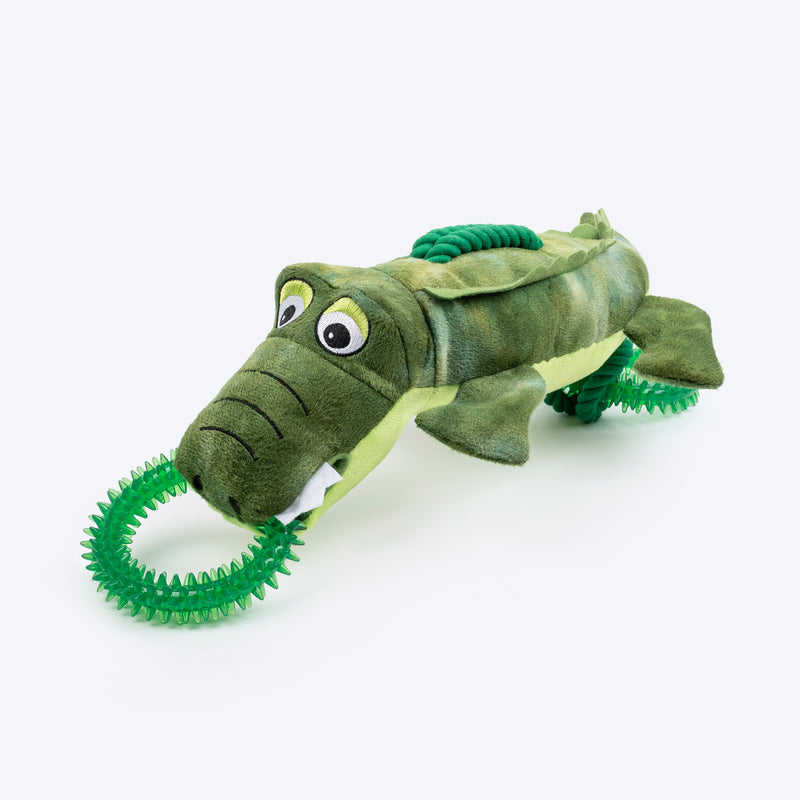 Dash Dog Crinkle Croc Squeaky Plush Toy For Dog - Green - Heads Up For Tails