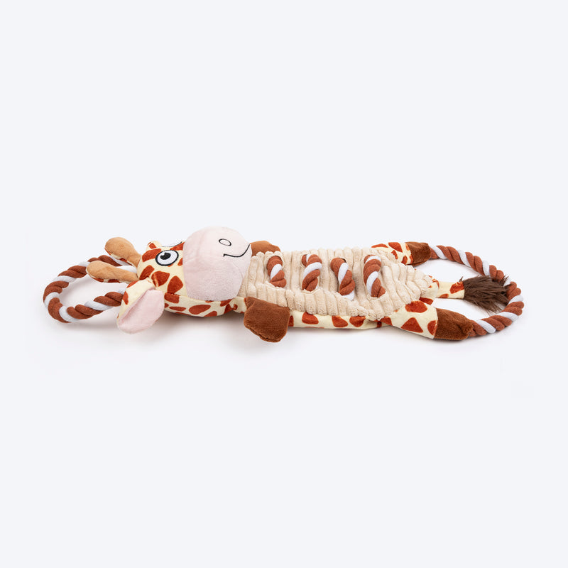 Dash Dog Stripy Giraffe Squeaky Plush Toy For Dog - Brown & Beige - Heads Up For Tails