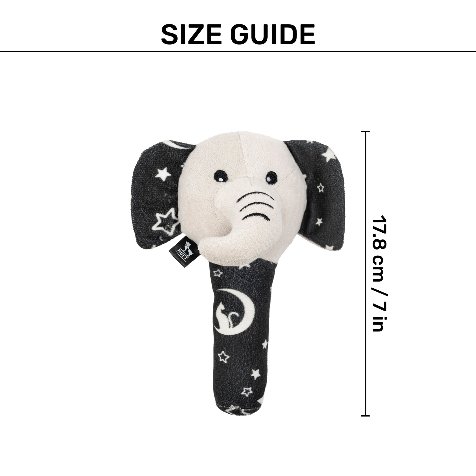 HUFT Crinkly Elly Squeaky Plush Toy For Small Dog - Black - Heads Up For Tails