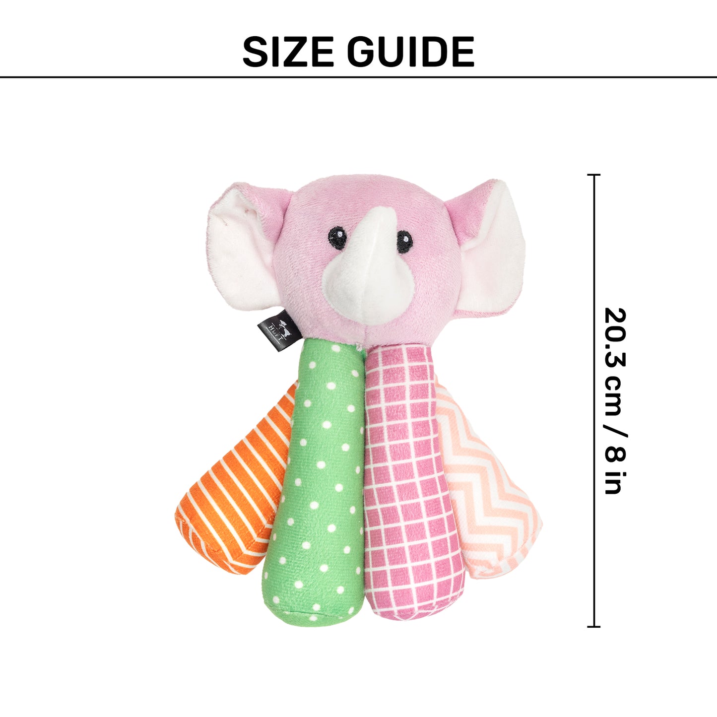 HUFT Crinkly Tusker Squeaky Plush Toy For Small Dog - Multicolor - Heads Up For Tails