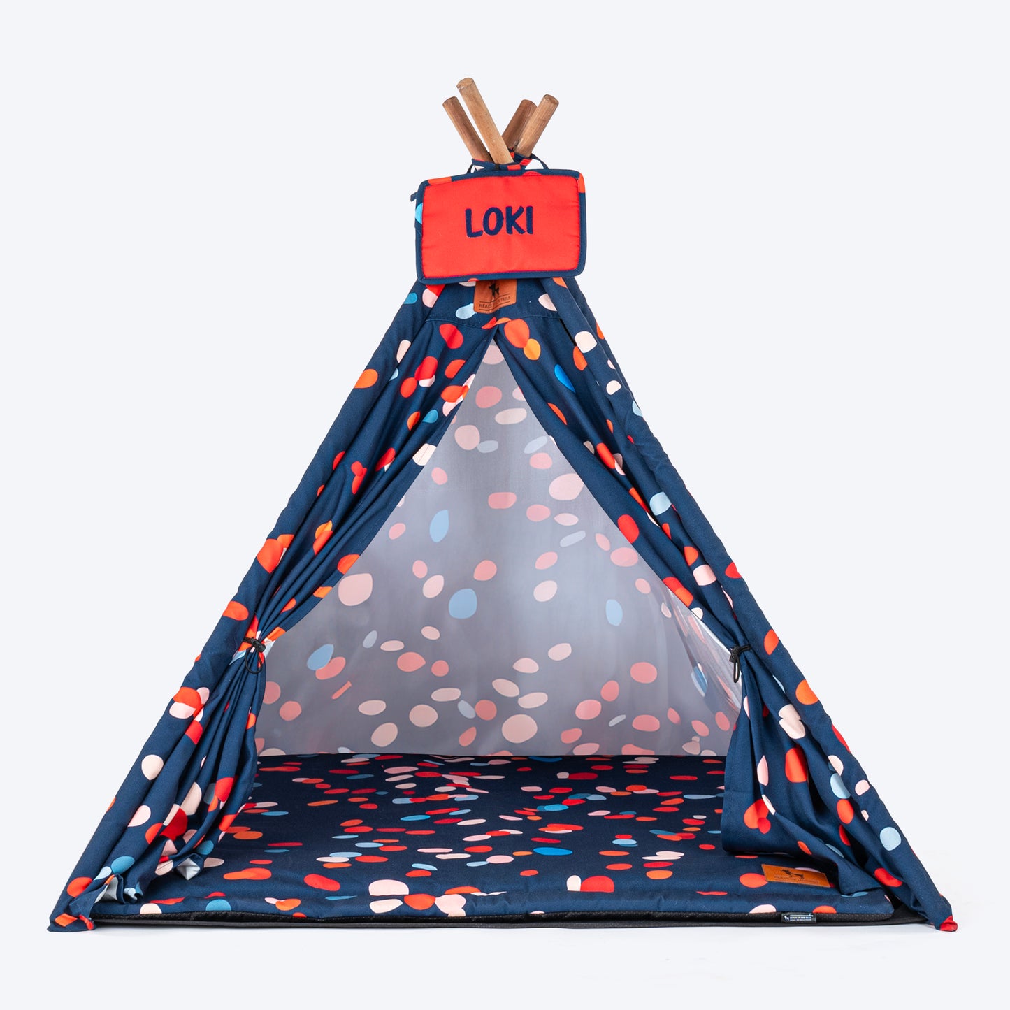 HUFT Personalised Color Pop Teepee Tent For Dogs & Cats - Navy Blue - Heads Up For Tails