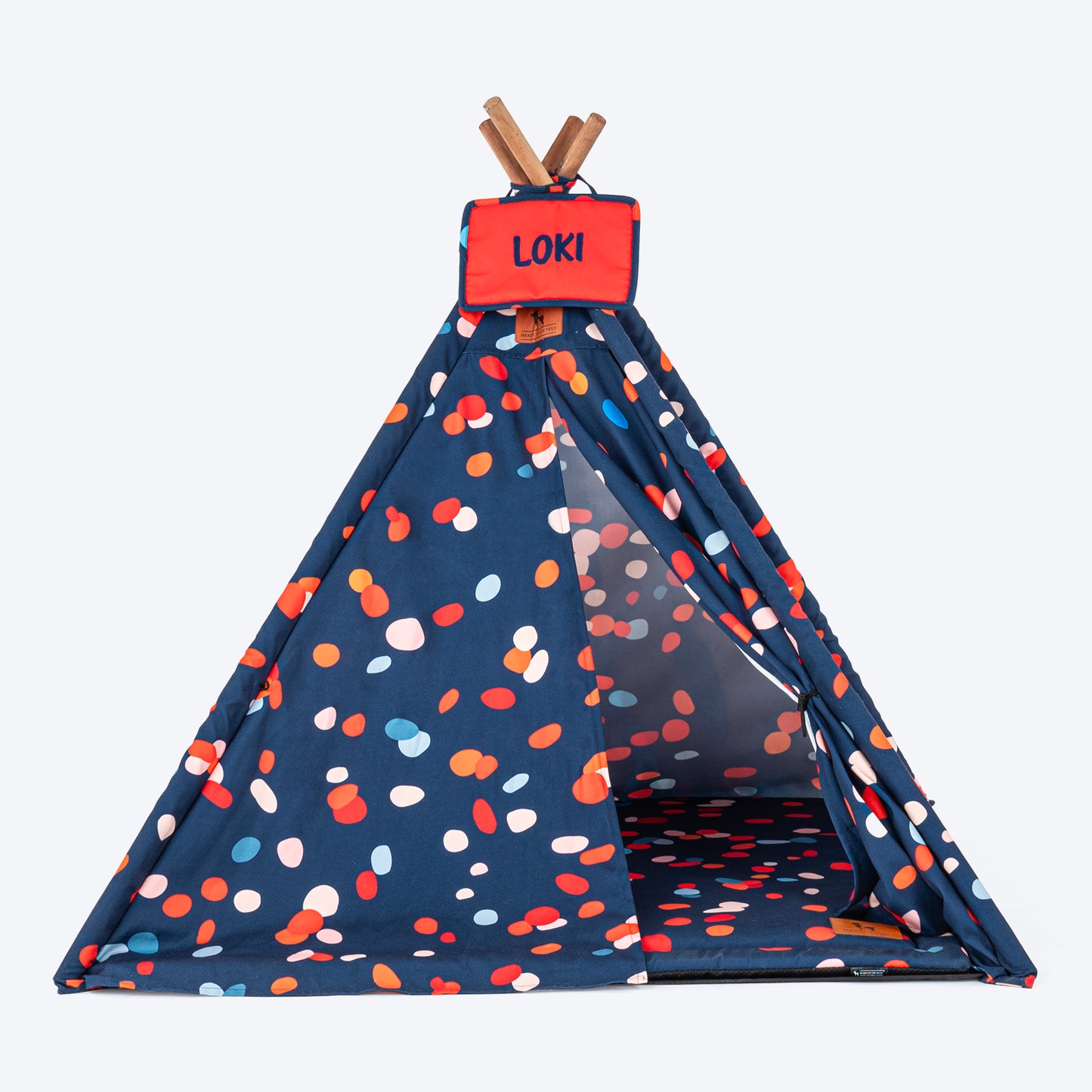 HUFT Personalised Color Pop Teepee Tent For Dogs & Cats - Navy Blue - Heads Up For Tails