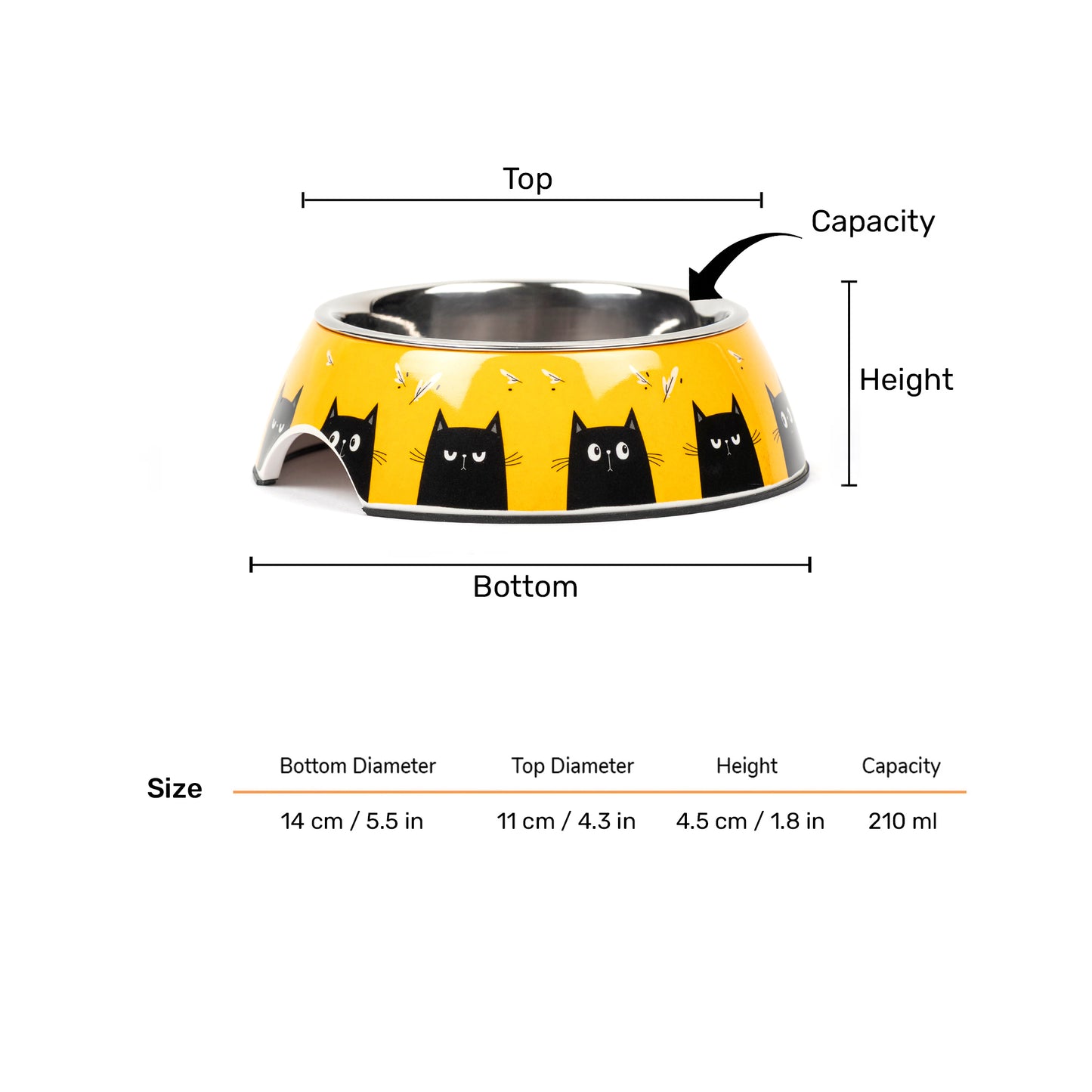 HUFT Buzz & Whiskers Printed Melamine Bowl With Steel Insert For Cat - Chrome Yellow - Heads Up For Tails