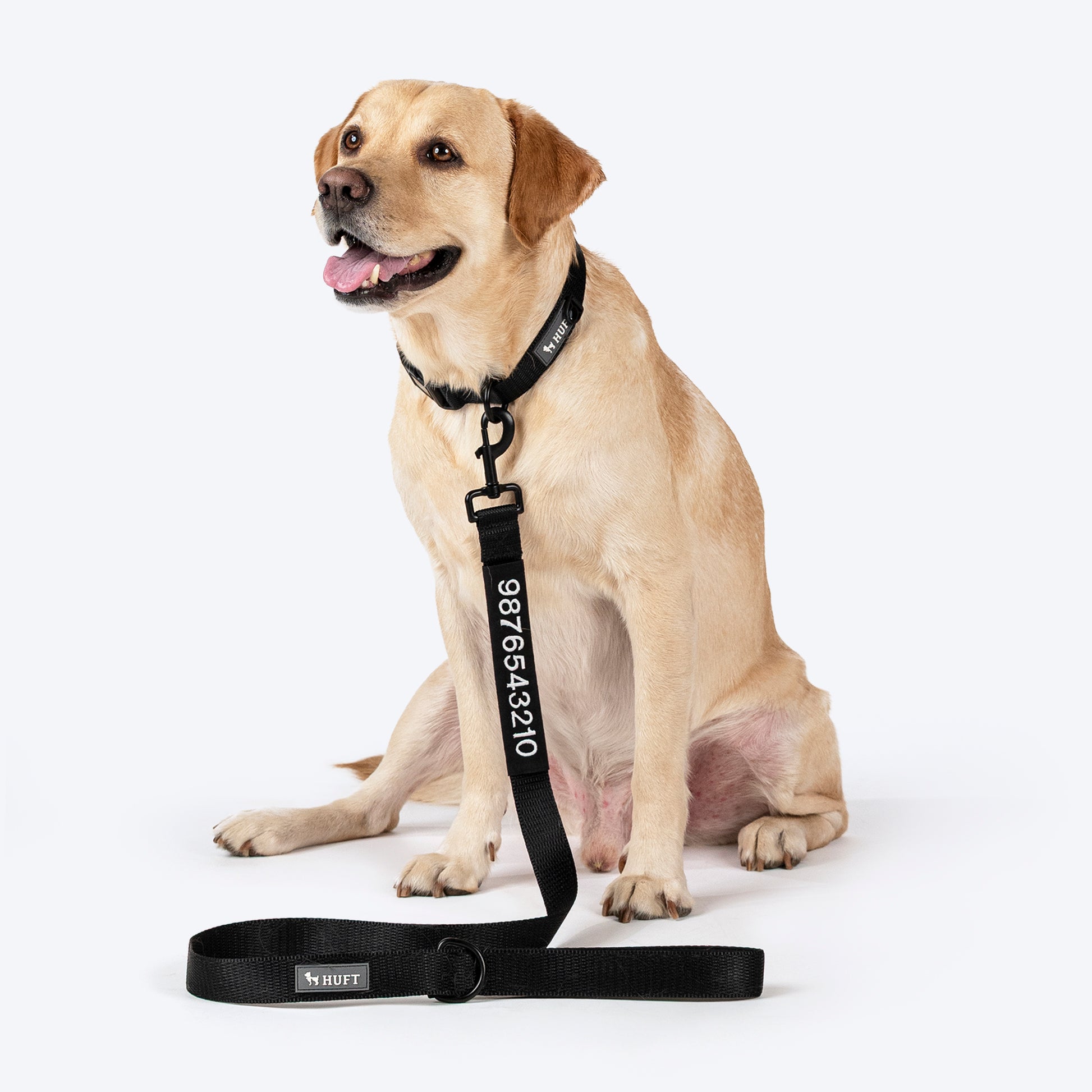 HUFT Classic Personalised (Mobile No.) Dog Leash - Coal Black - Heads Up For Tails